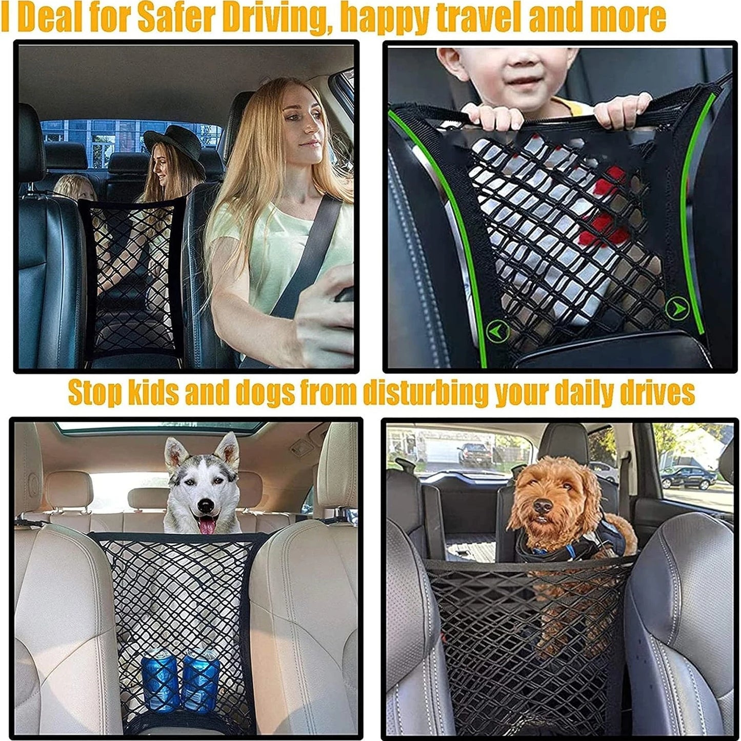 Pet Car Barrier with Safety Mesh Storage