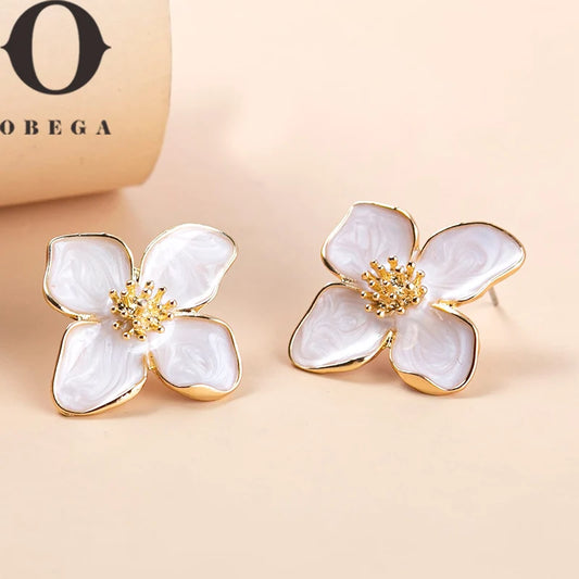 Flower Earrings Stud Pink White Flowers