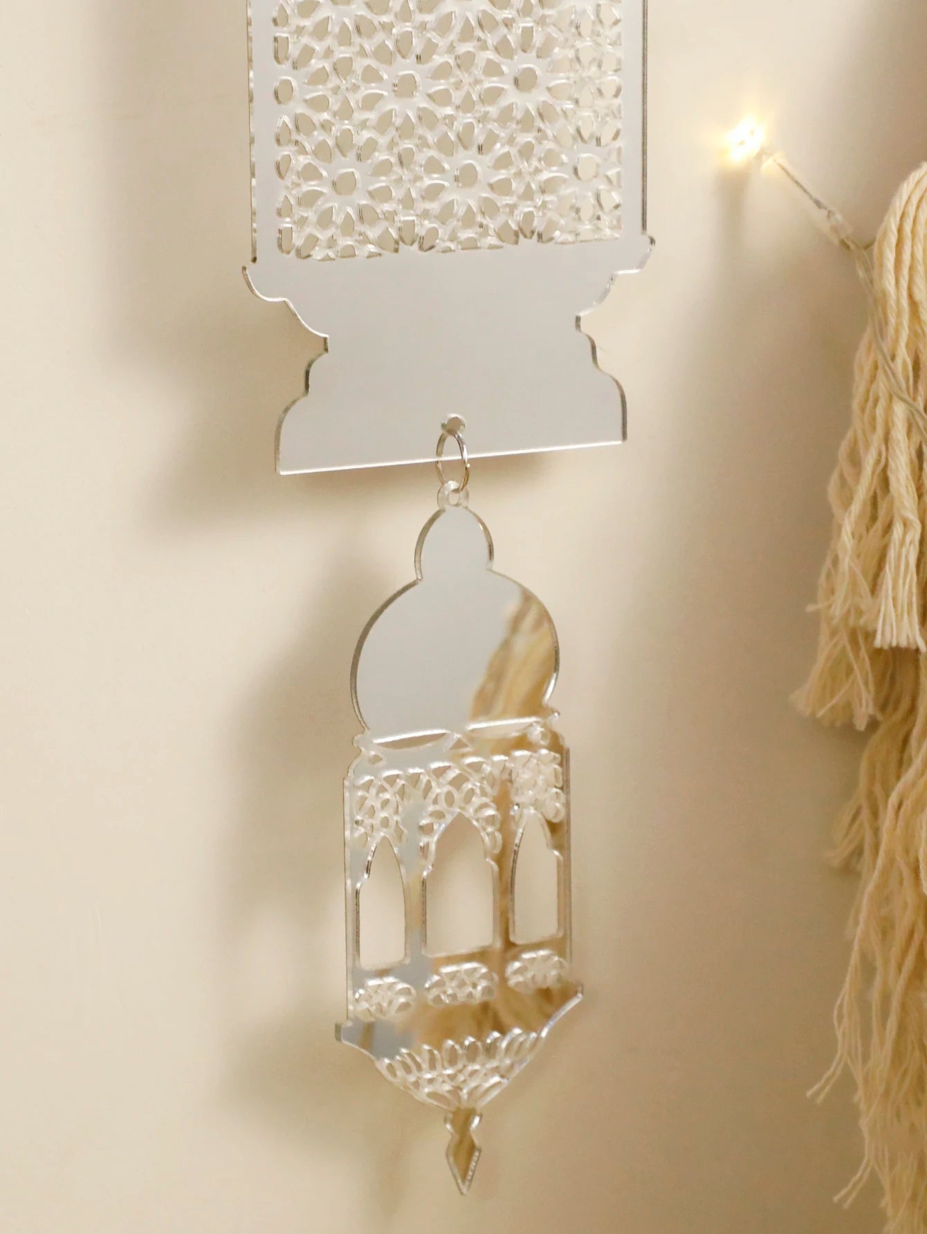 Silver Ramadan Acrylic Moon Hanging Ornaments with Hollow Mesh Star