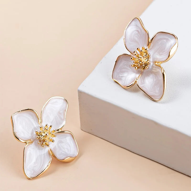 Flower Earrings Stud Pink White Flowers