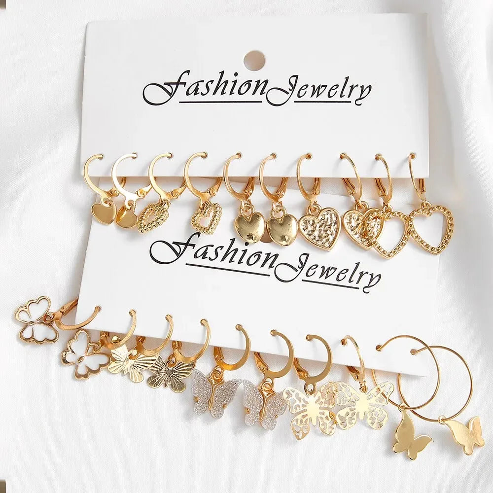 10pcs Gold Color Creative Simple Earrings Set