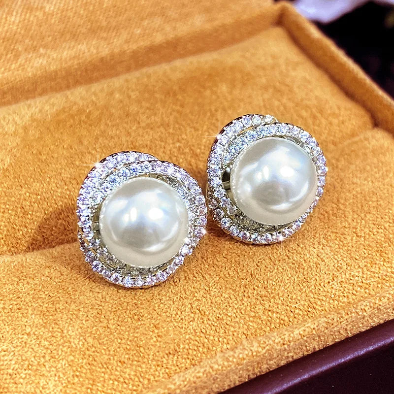 Shiny Imitation Pearl Stud Earrings Fashion