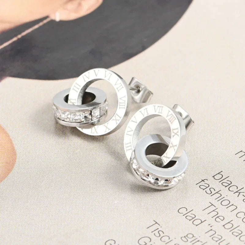 Korean Vintage Delicate Zircon Shell Heart Stud Earrings