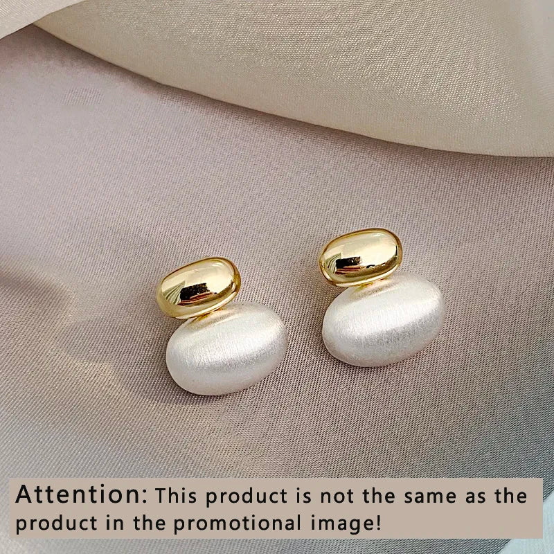 New French Elegant Gold Color Bean Spliced Flat Pearl Earrings