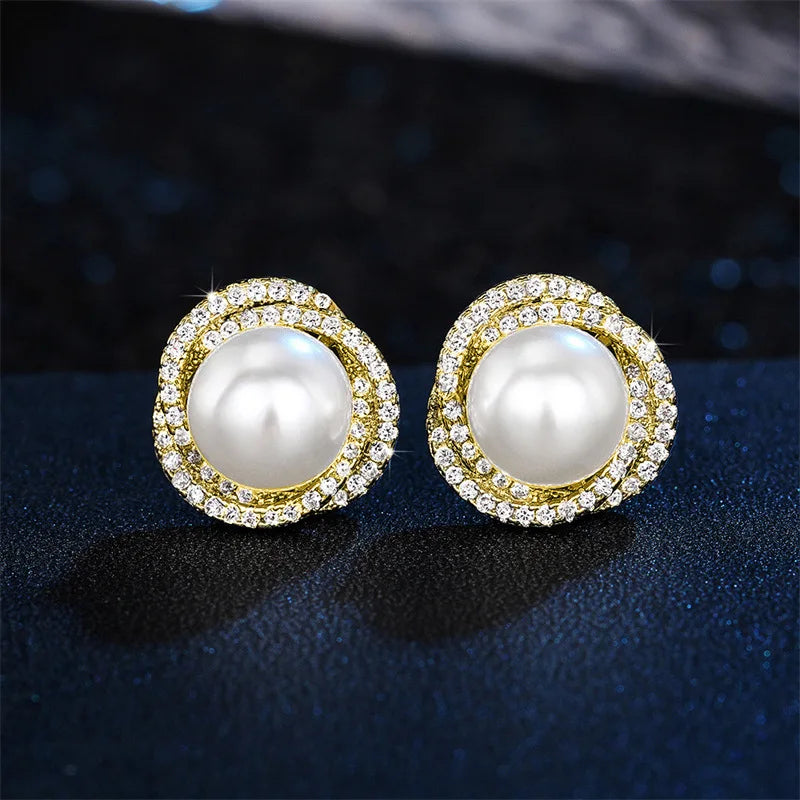 Shiny Imitation Pearl Stud Earrings Fashion