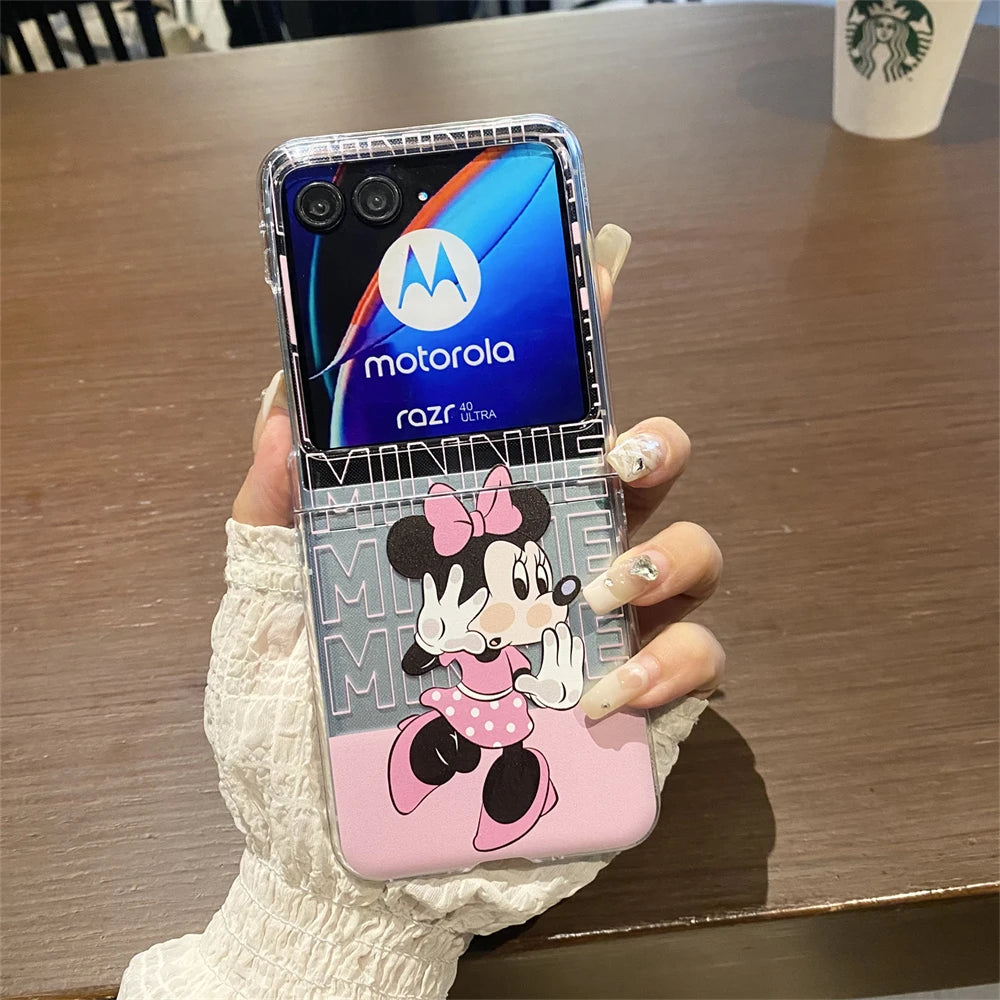 Phone Case For Motorola Razr 50 Ultra 2024 Moto Razr50 40Ultra Shockproof Folding Hard Acrylic Back Cover Mickey Minnie