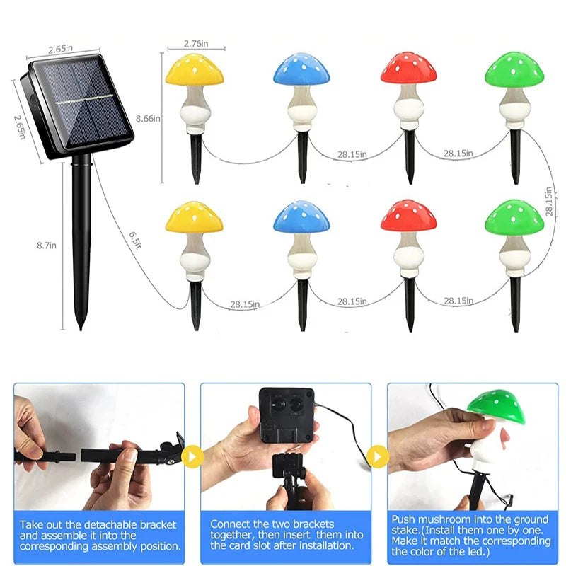 Solar Mushroom Light Garden Outdoor Decor 8 Modes