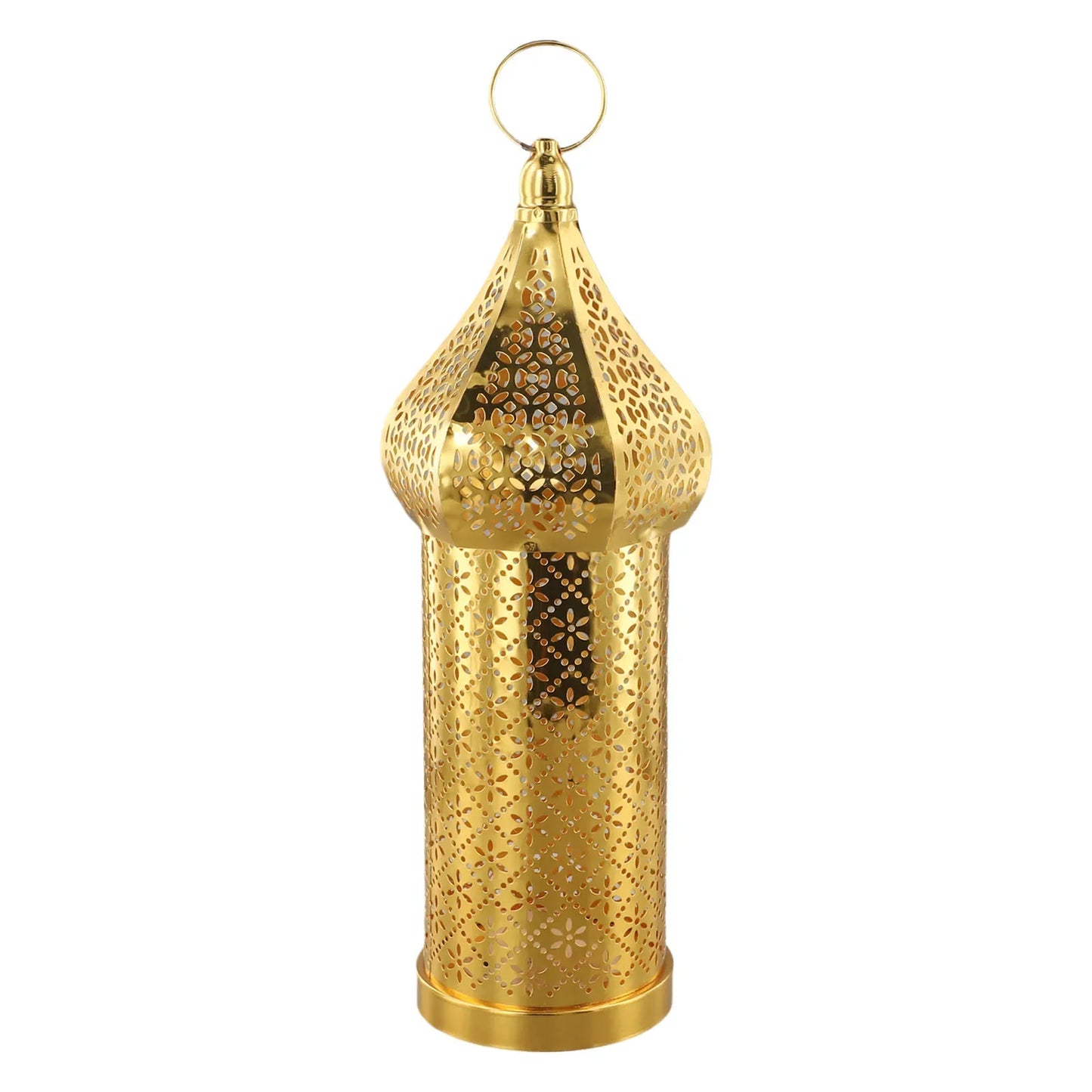 1pc Golden Hollow Iron Lantern Ramadan Home Decoration Light Ornaments Without Batteries