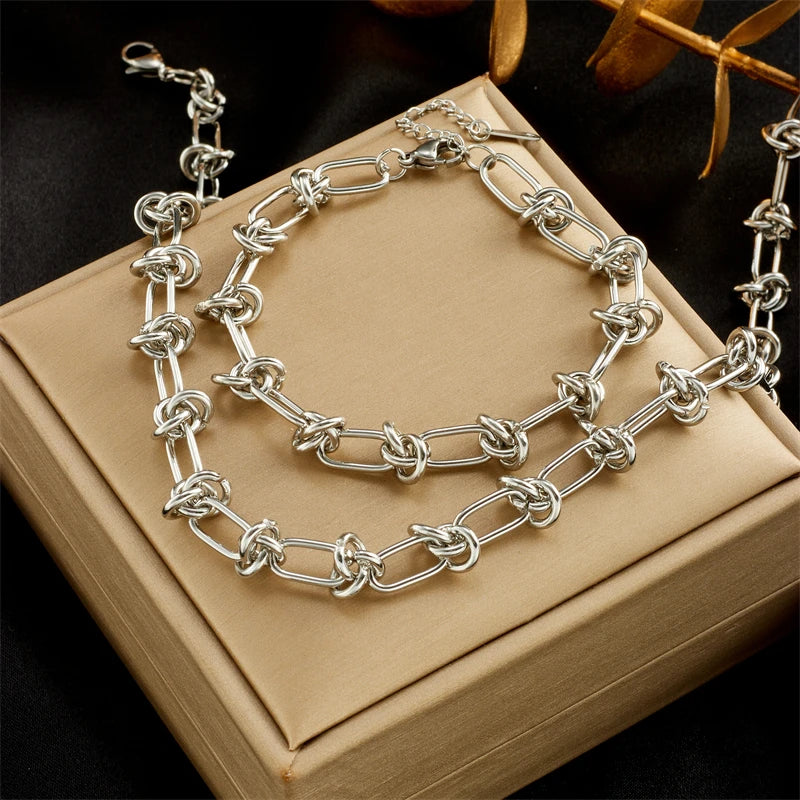 Stainless Steel Gold Silver Color Twist Knot Necklace Bracelets