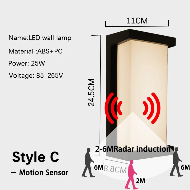 LED Outdoor Wall Light Waterproof Motion Sensor