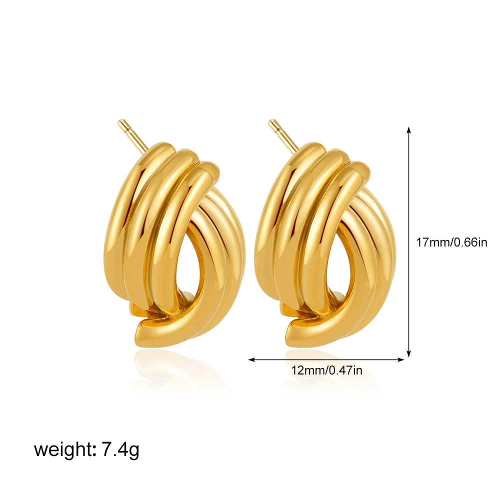 Geometric Stainless Steel Gold Sliver Color Bilayer Stud Earring