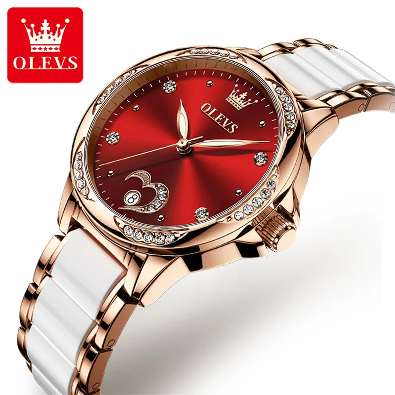 OLEVS Automatic Mechanical Women Watches Ladies Creative Ceramics Steel