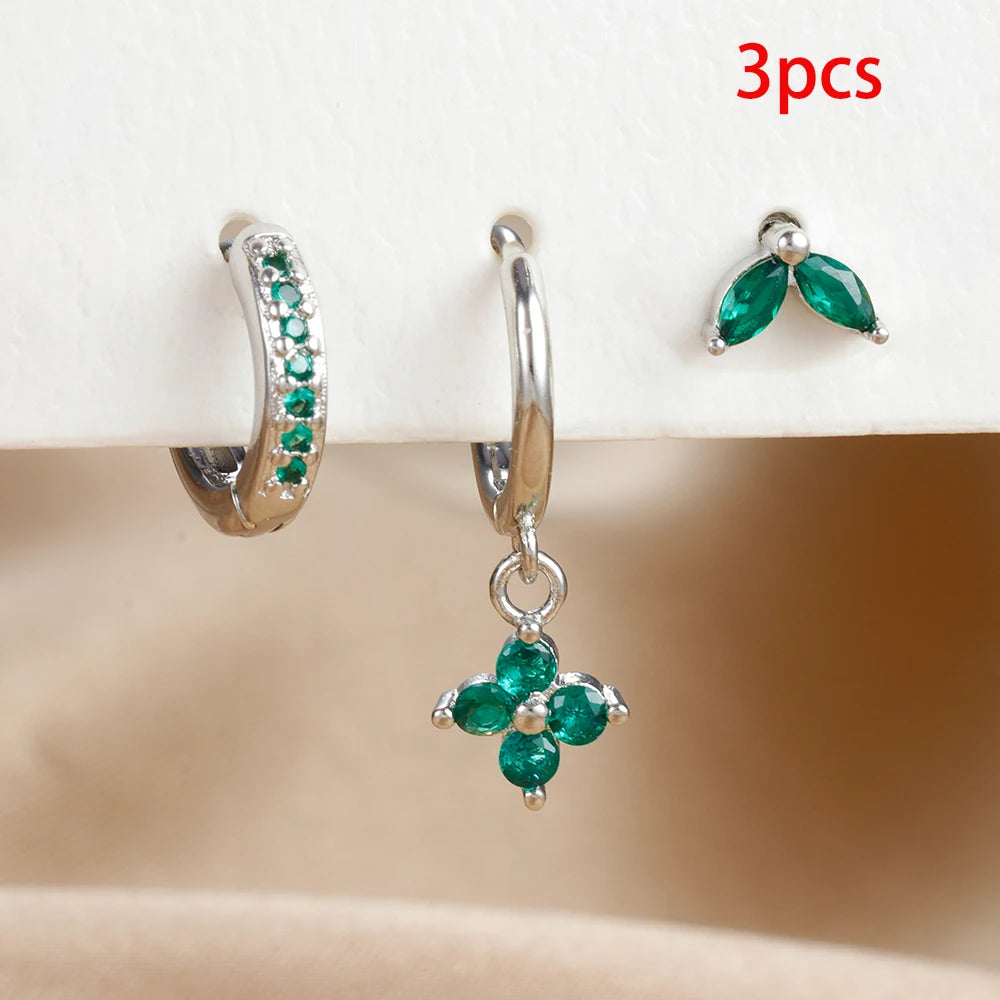 3PCS Exquisite Green Zircon Hanging Earrings Set