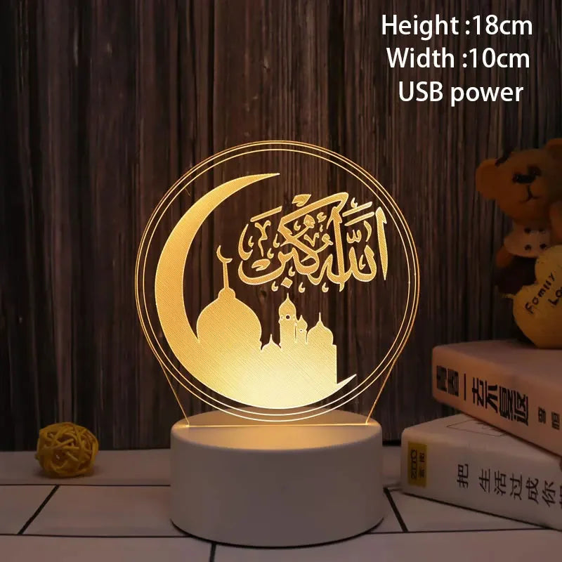 EID Mubarak Decor Lights Moon Castle 3D LED Night Light Gurbang Kareem Table Ornaments Ramadan Decoration for Home Eid Al Adha