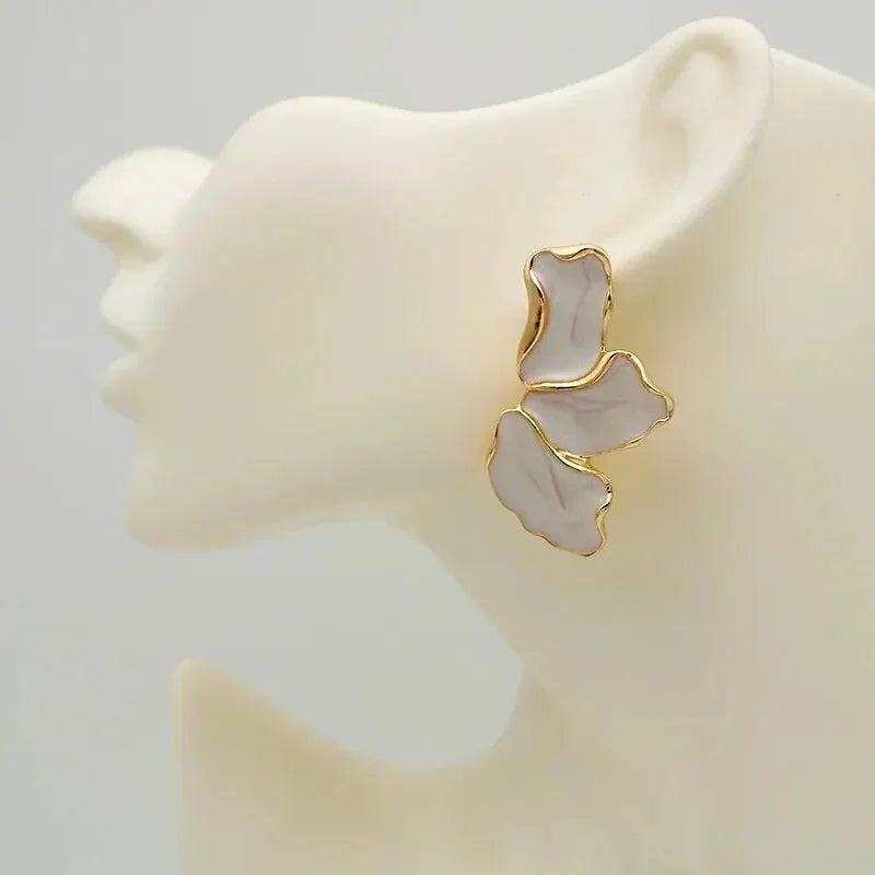 Metal Flower Cream Epoxy Earring Stud