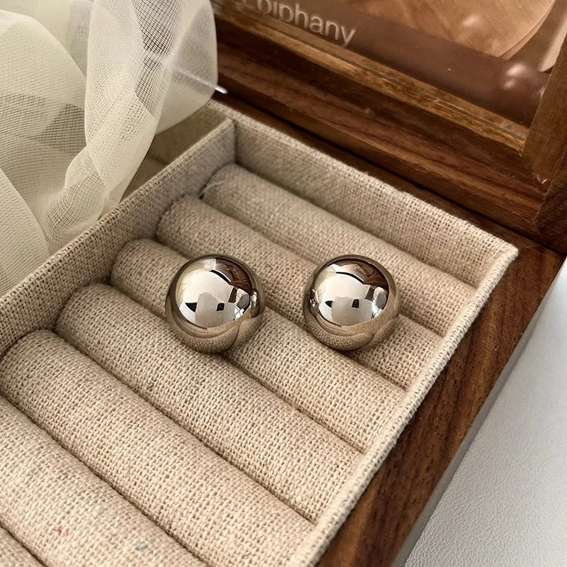 Punk Fashion Geometric Metal Big Ball Round Stud Earrings