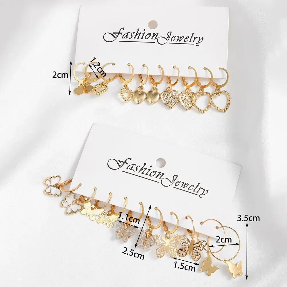 10pcs Gold Color Creative Simple Earrings Set