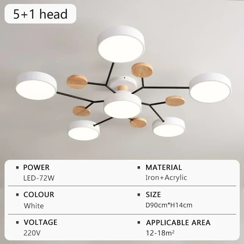 LED Wooden Pendant Light White Simple