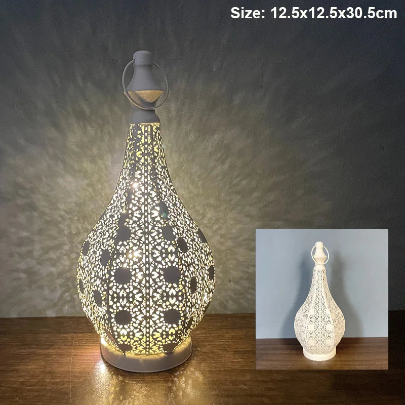 White Hollow LED Wind Lamp Lantern Home Table Decoration for EID Mubarak Ramadan Kareem