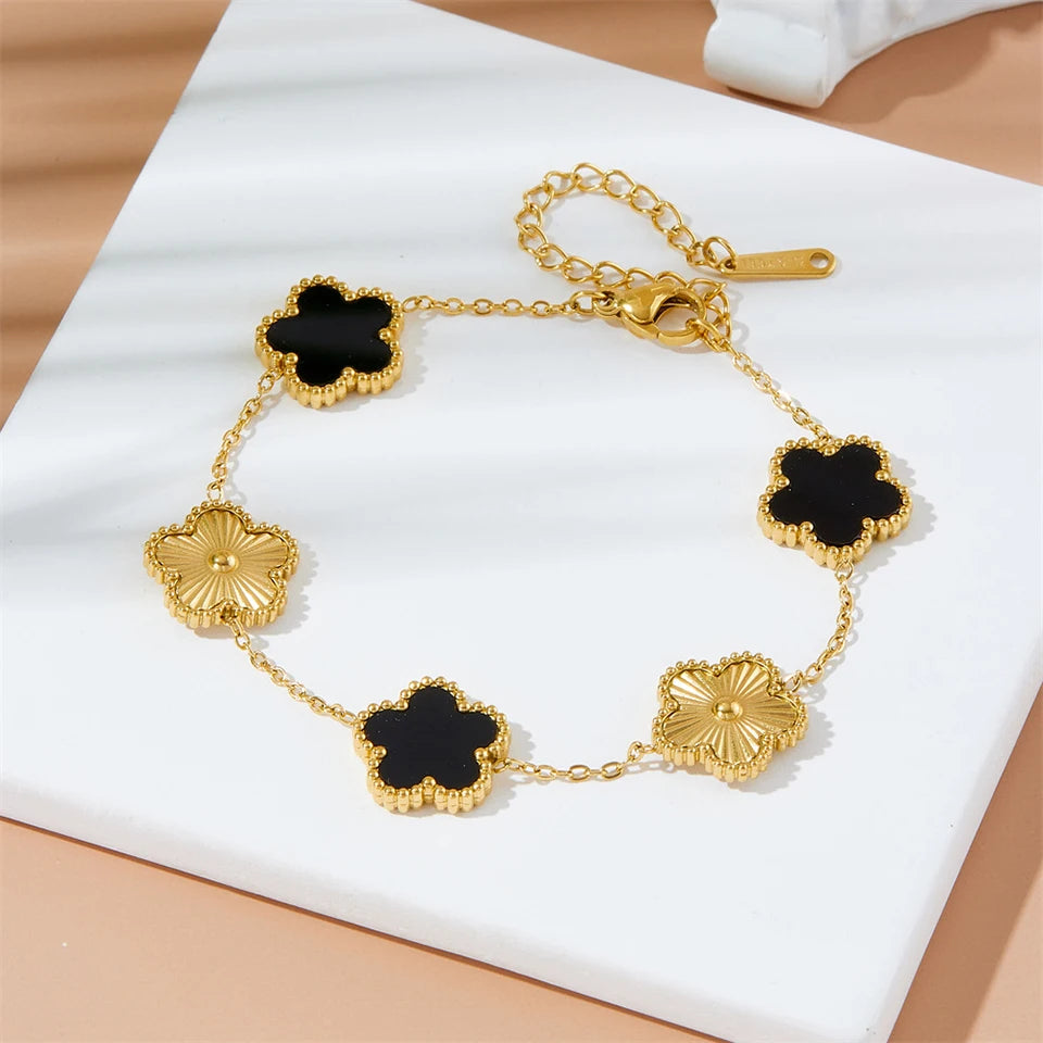 Stainless Steel Gold Plated Clover Charm Bracelet