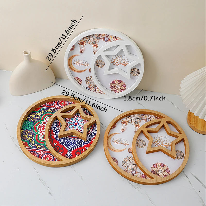 New Moon Star Wooden Tray Eid Mubarak Ramadan Decoration