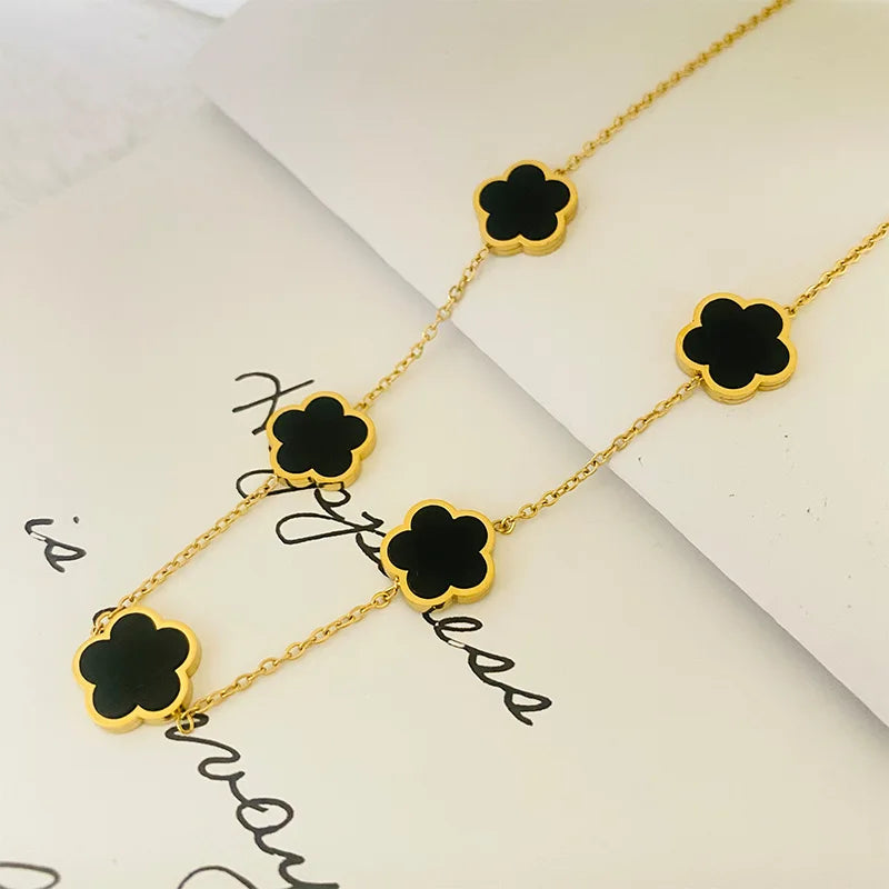 Stainless Steel Flower Necklace with 18K Gold Plated Luxury Design