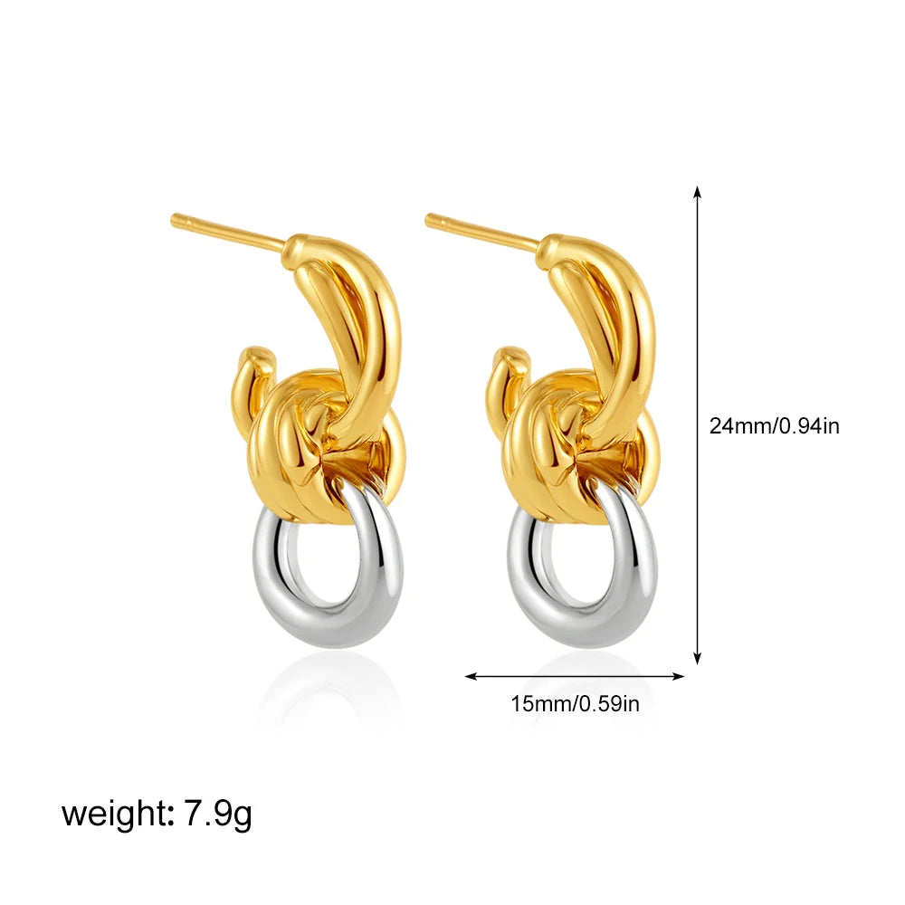 Geometric Stainless Steel Gold Sliver Color Bilayer Stud Earring