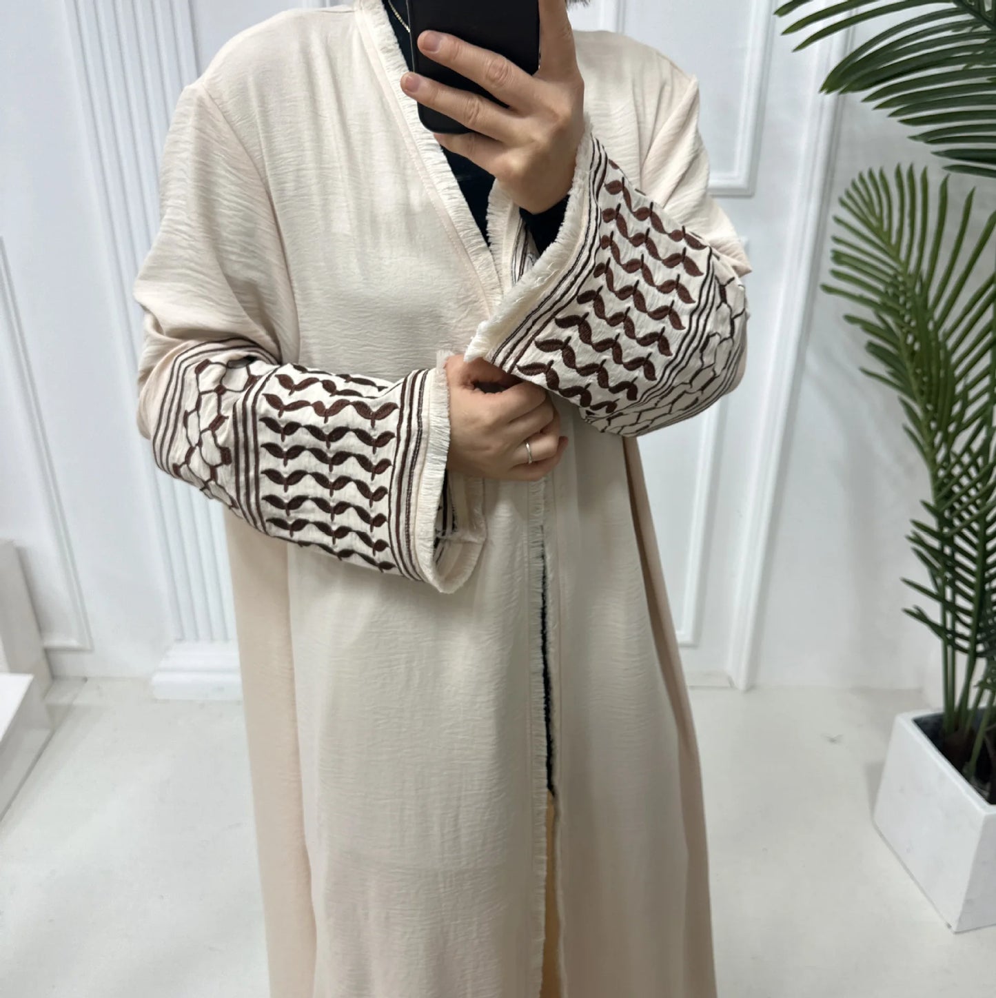 Open Abaya Palestine Keffiyeh Embroidery Muslim Luxury