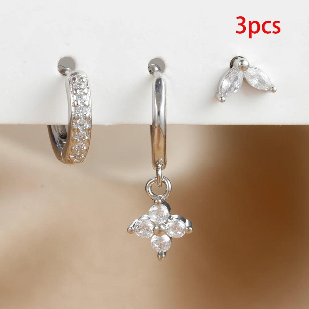 3PCS Exquisite Green Zircon Hanging Earrings Set