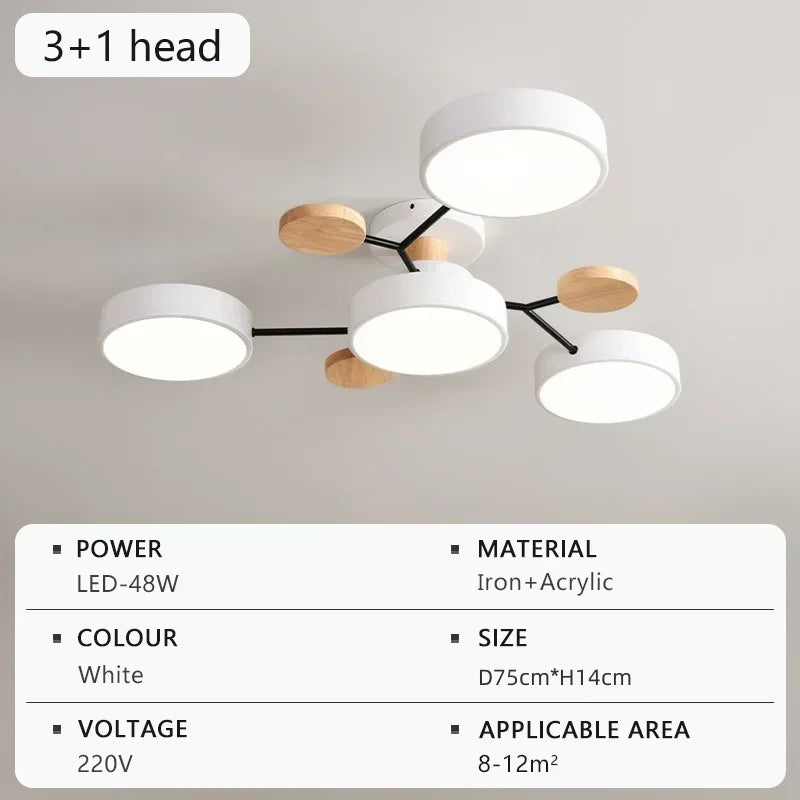 LED Wooden Pendant Light White Simple