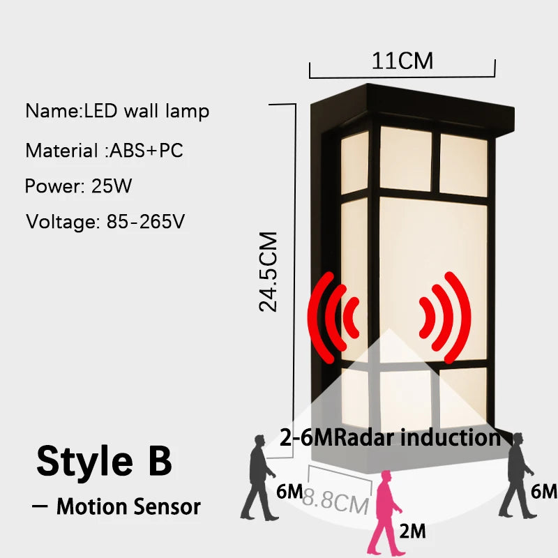 LED Outdoor Wall Light Waterproof Motion Sensor