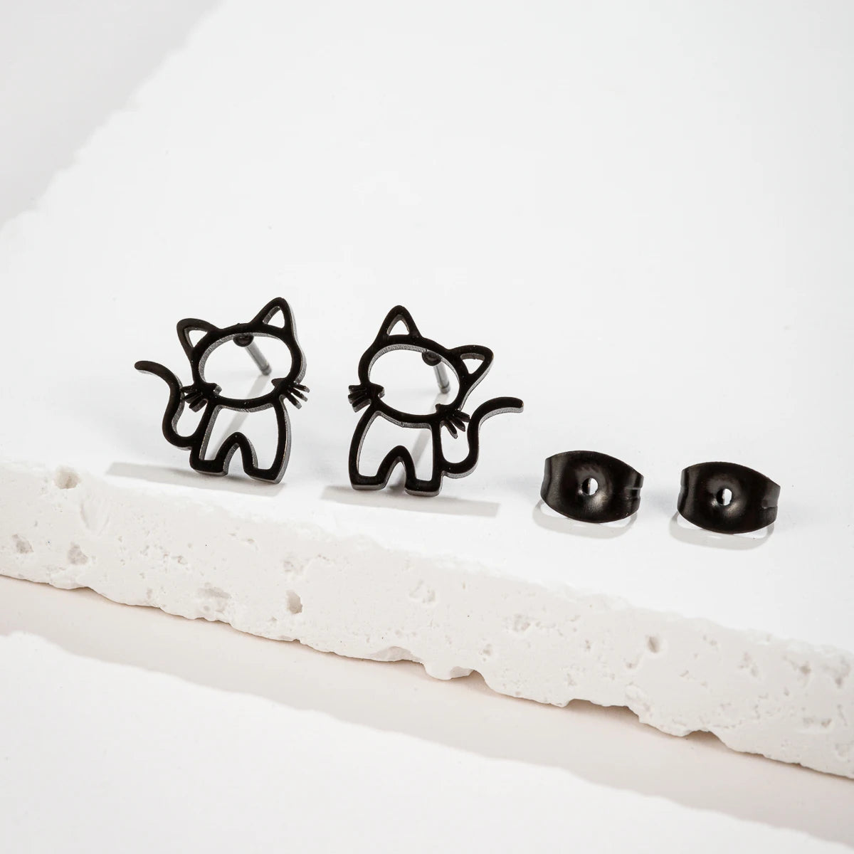 1 Pair Cute Cat Stainless Steel Stud Earrings