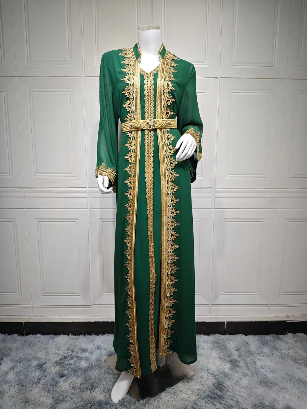 Eid Muslim Women Party Dresses Jellabiya 2 Piece Set Embroidery Arab Long Robe