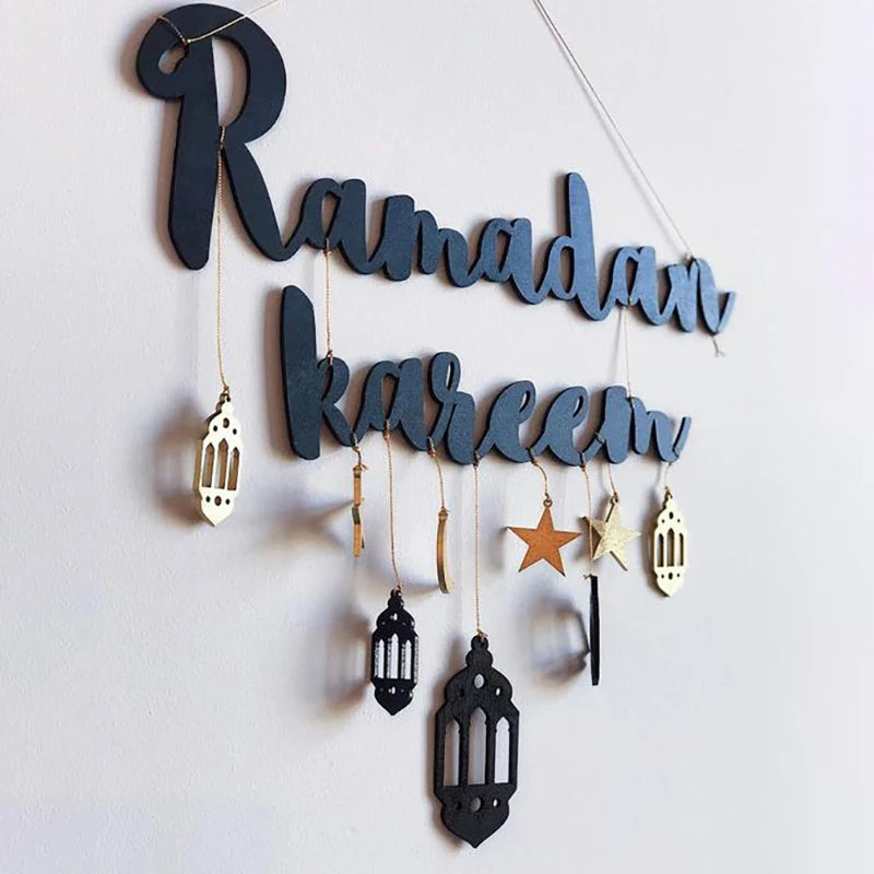 Gold Black Ramadan Kareem Wooden Wall Pendant