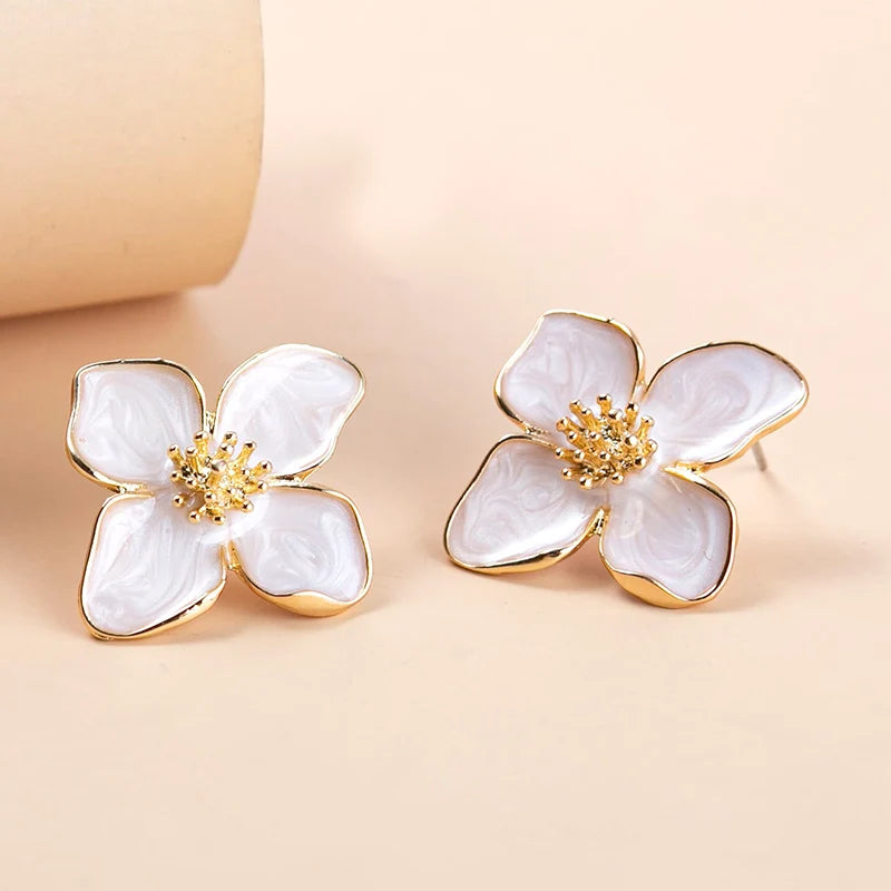 Flower Earrings Stud Pink White Flowers