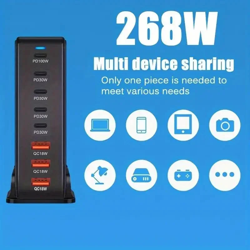 New 268W/240W GAN Gallium Nitride USB TypeC Multi-port Desktop Travel Charger With Power Adapter PD Charger Office Home Charger