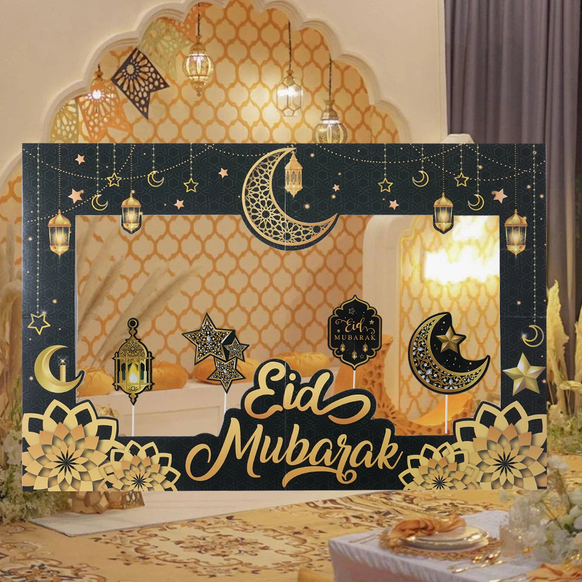 1set Eid Mubarak Photo Booth Props Star Moon Castle