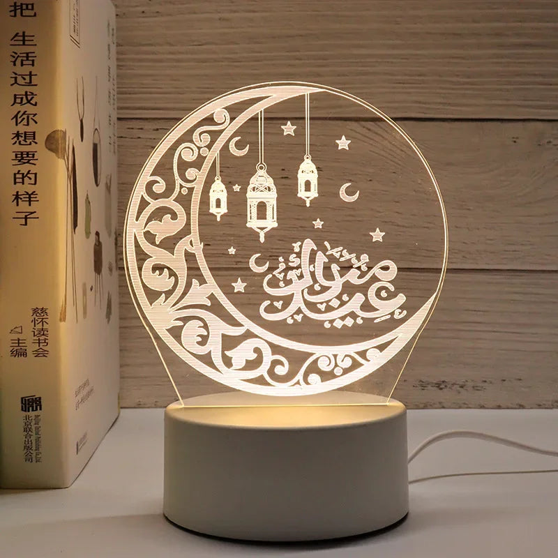 EID Mubarak Decor Lights Moon Castle 3D LED Night Light Gurbang Kareem Table Ornaments Ramadan Decoration for Home Eid Al Adha