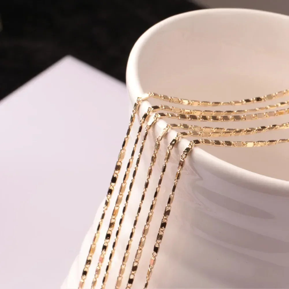 40-75cm 18k Gold Color Charm 2mm Flat Chain Necklaces