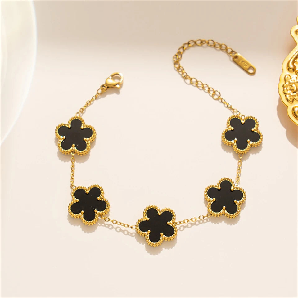 Stainless Steel Gold Plated Clover Charm Bracelet