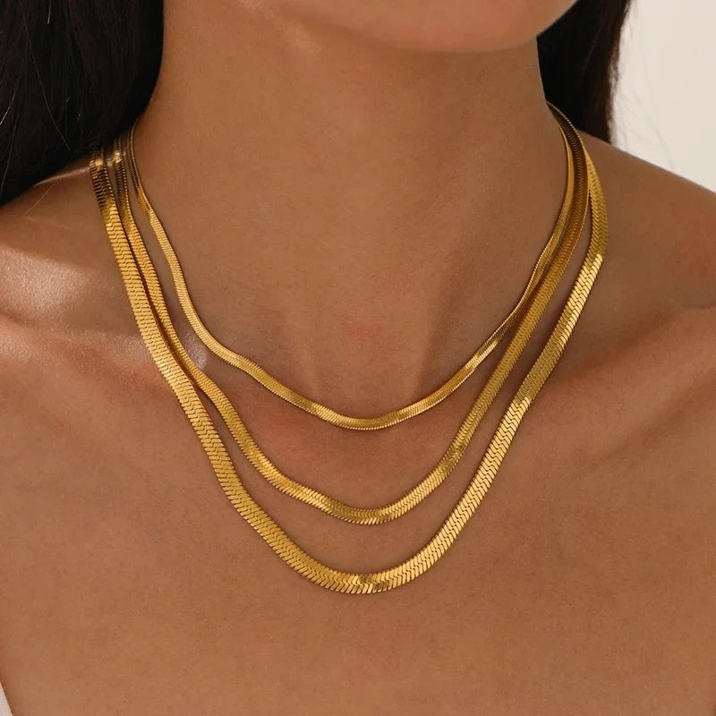 925 sterling silver Gold Chain Necklace Herringbone Choker Neck Chains