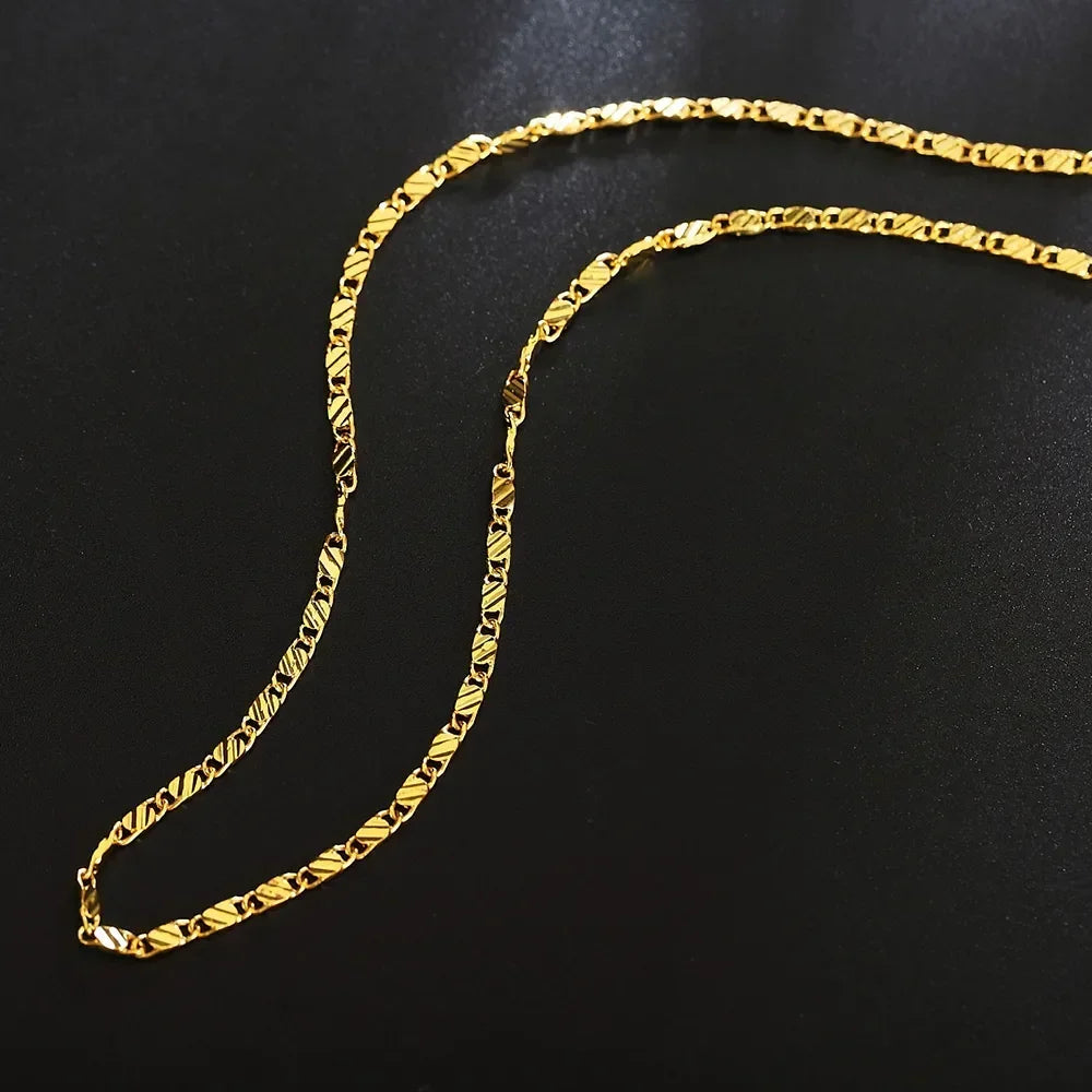 40-75cm 18k Gold Color Charm 2mm Flat Chain Necklaces