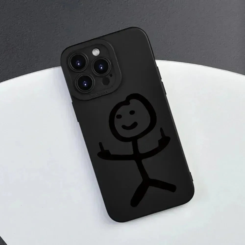 Angel Eye Black Stickman Painted Luxury Fashion Phone Case for iPhone 16 15 14 13 12 11 Plus Pro Max