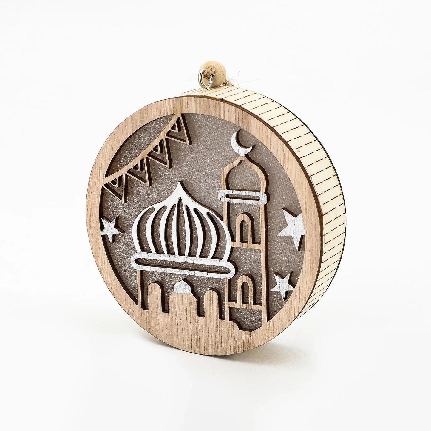 EID Mubarak Wooden Pendant with LED Light Ramadan Decorations