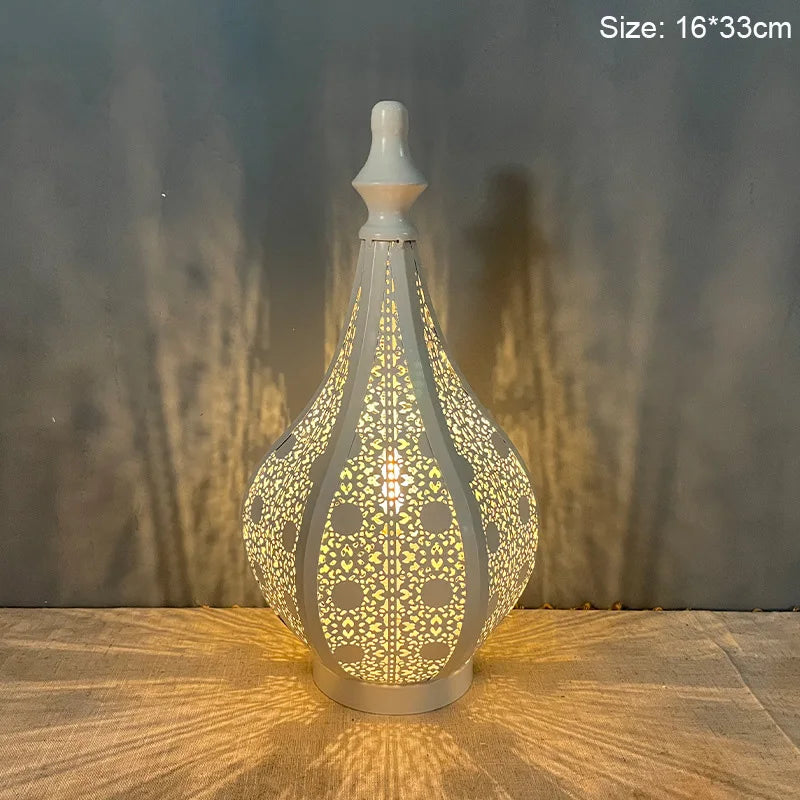 White Hollow LED Wind Lamp Lantern Home Table Decoration for EID Mubarak Ramadan Kareem