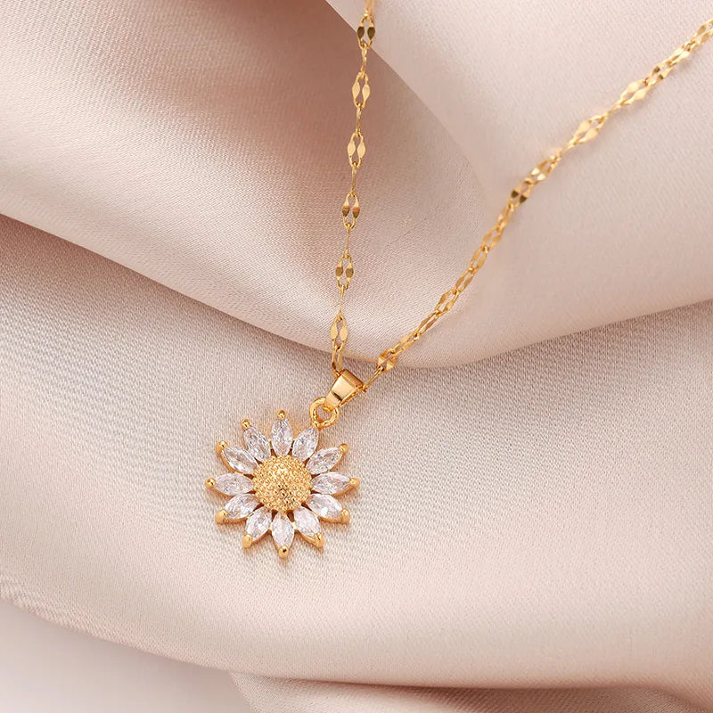 Gold Plated Sunflower Necklace Jewelry