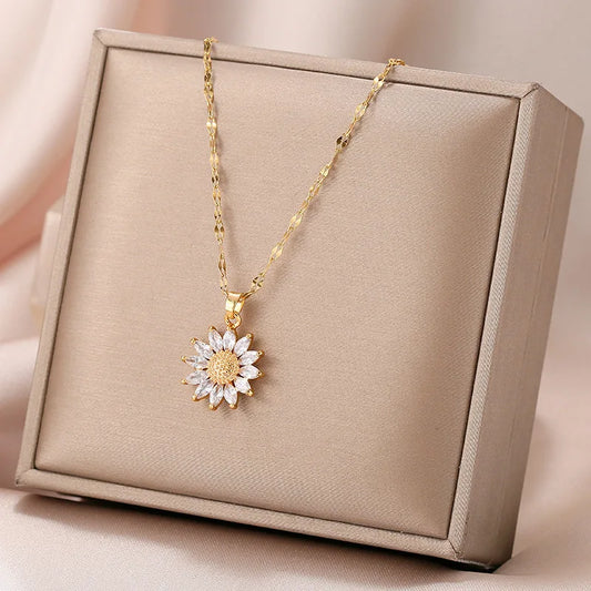 Gold Plated Sunflower Necklace Jewelry