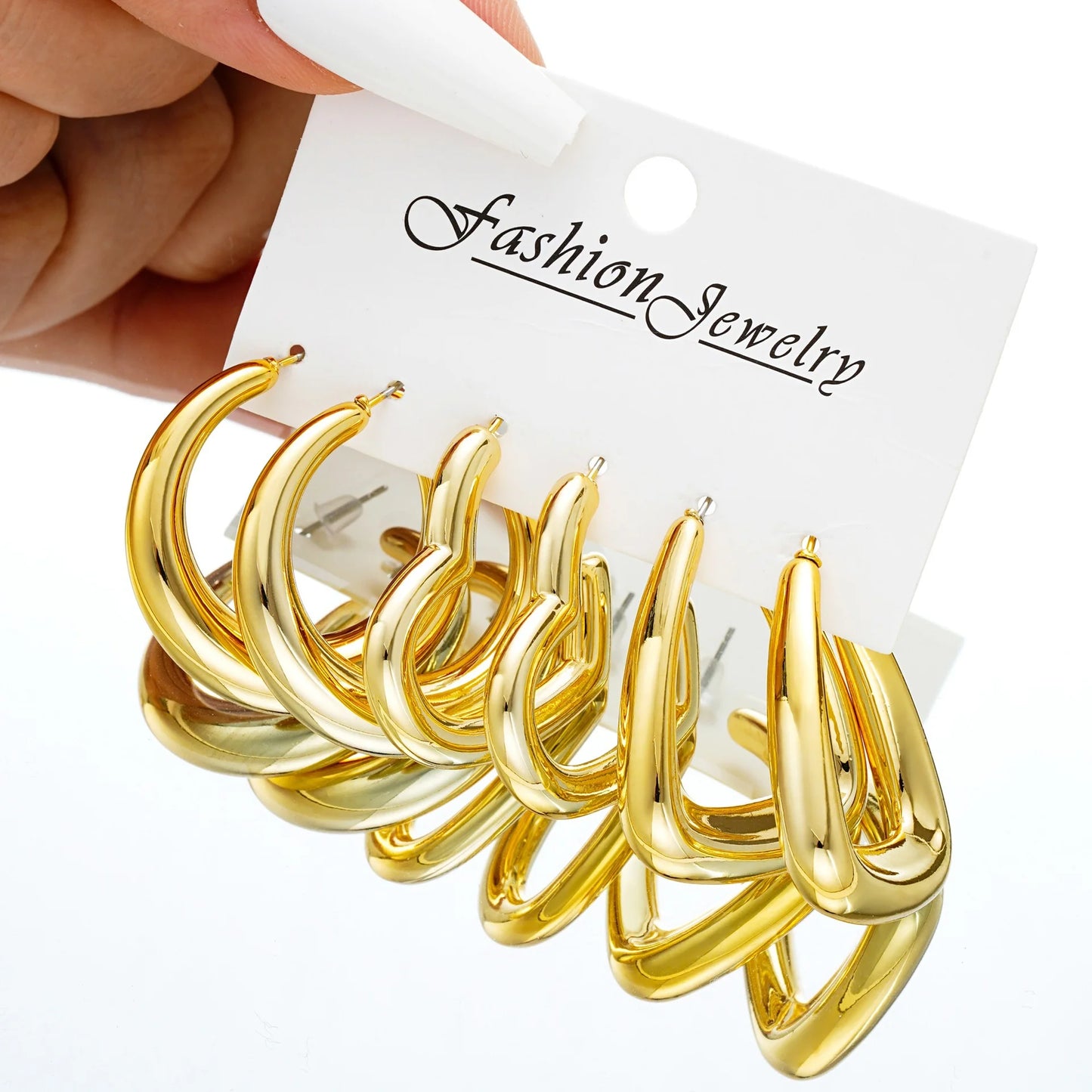 6pcs Chunky Gold/Selver Earring Set