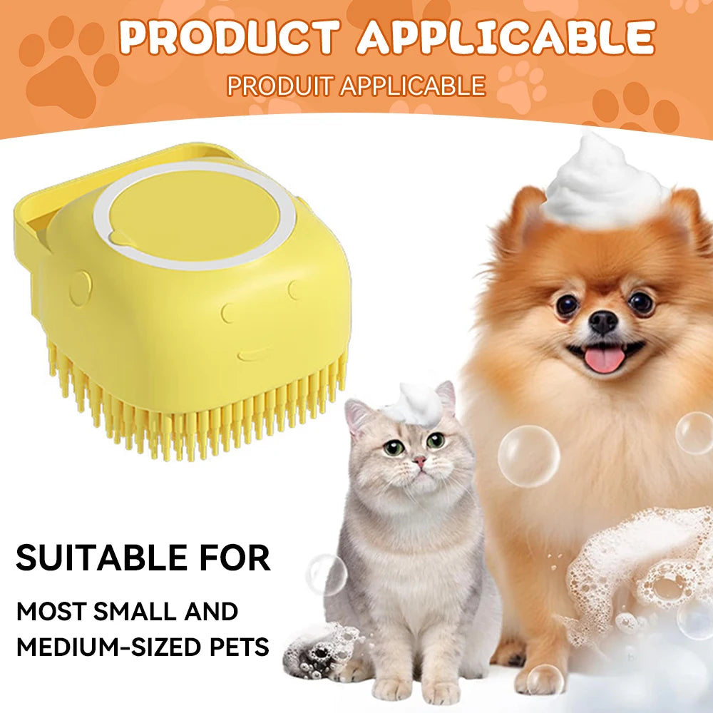 Dog Bathing Brush Pet Massage Brush Shampoo Dispenser Soft Silicone Brush