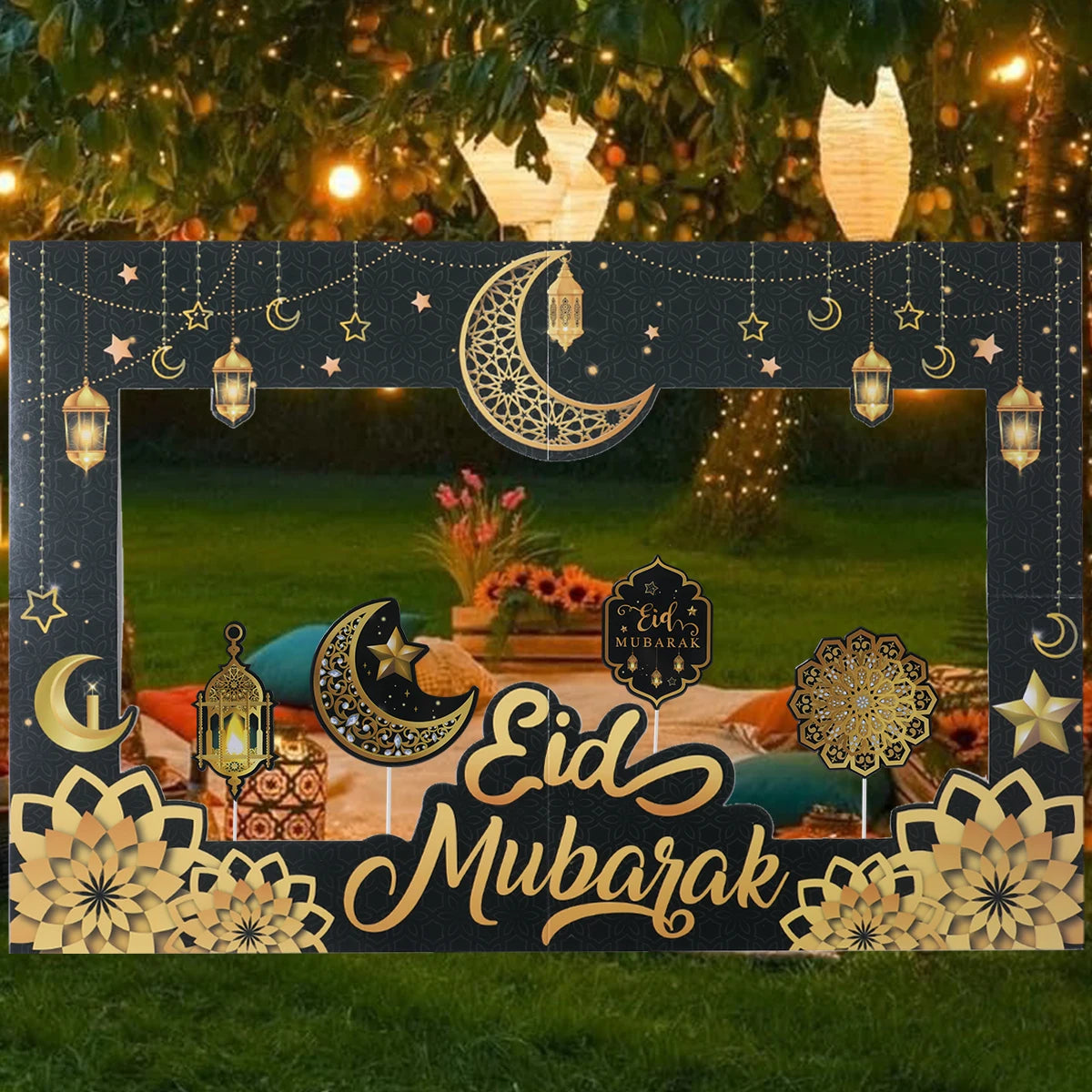 1set Eid Mubarak Photo Booth Props Star Moon Castle